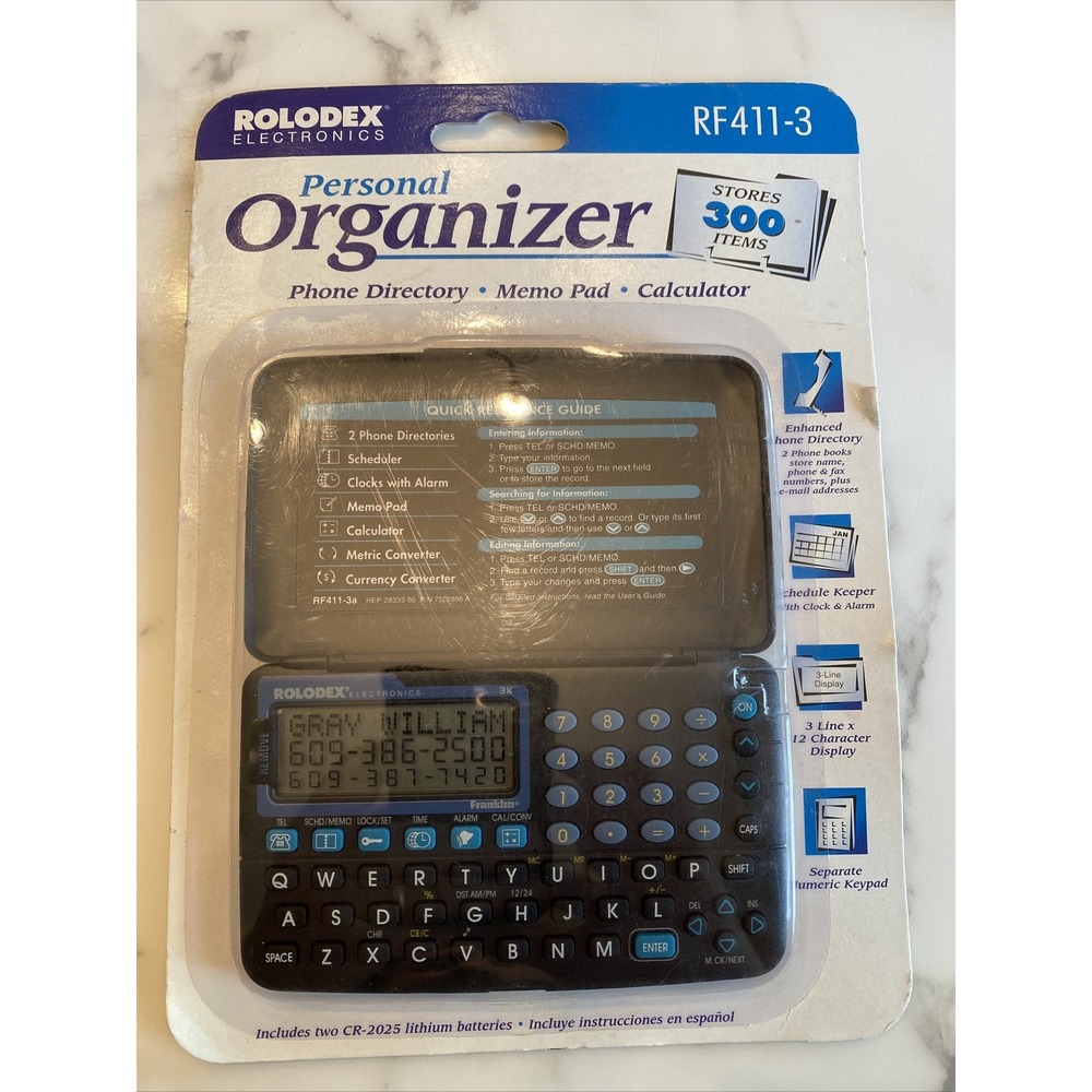 Rolodex Personal Organizer RF411-3 Electronic 300 Item Phone Directory Memo Pad